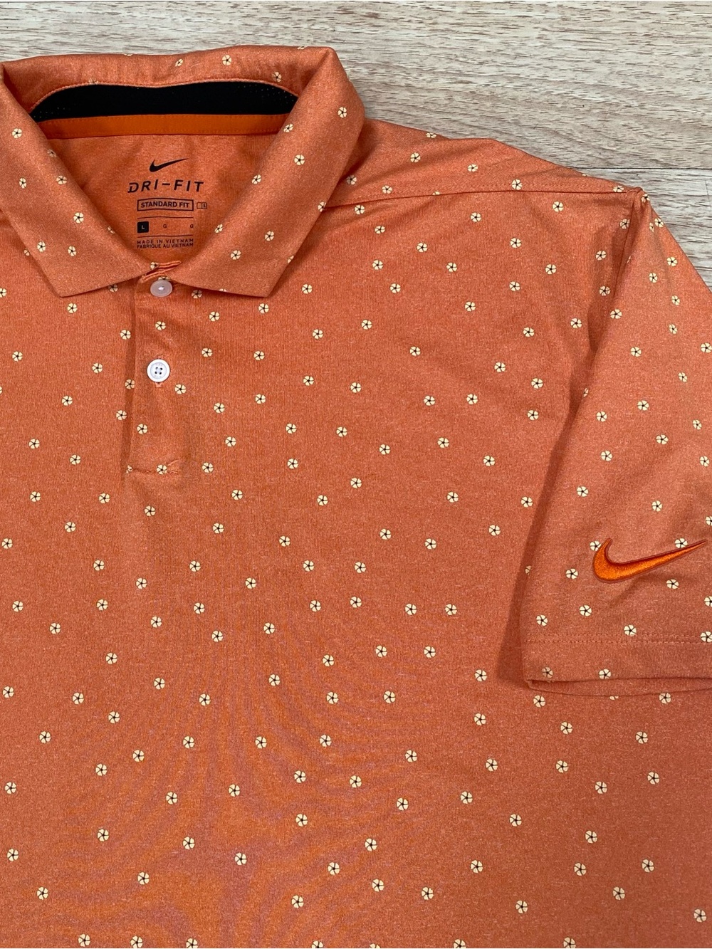 Nike Dry Vapor Micro Print Polo Men’s Large Orange Floral Performance Golf Shirt
